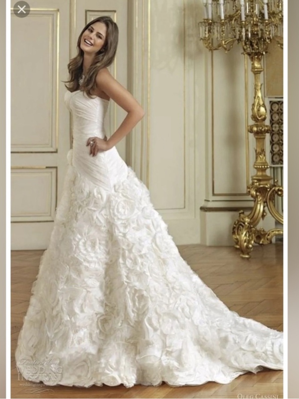 NWT Galina Signature Ivory Strapless Taffeta Floral Rosette Ballgown 10 OP1304